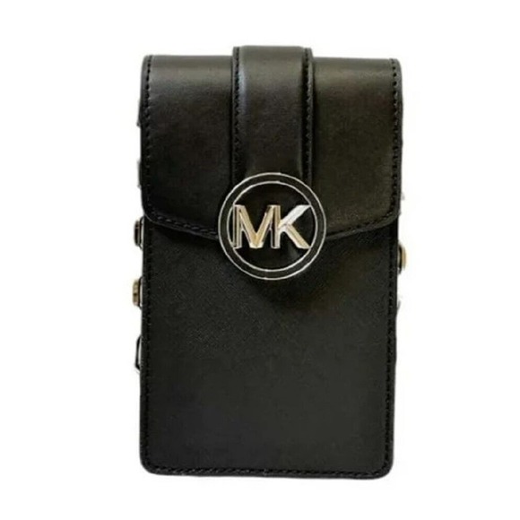 Michael Kors Carmen Small Logo Smartphone Crossbody Bag Black/Silver $348 Nwt - Picture 1 of 5